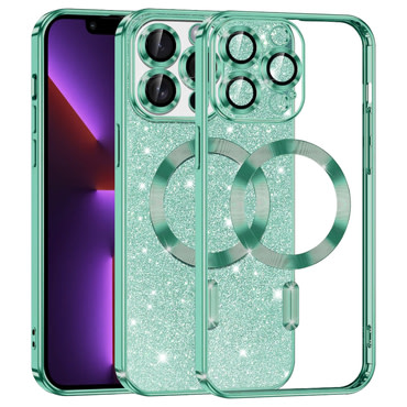 TPU gel ovitek Techsuit "Luxury Glitter MagSafe" za iPhone 13 Pro - light green