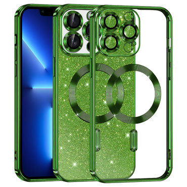 TPU gel ovitek Techsuit "Luxury Glitter MagSafe" za iPhone 13 Pro Max - deep green