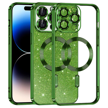 TPU gel ovitek Techsuit "Luxury Glitter MagSafe" za iPhone 14 Pro - deep green