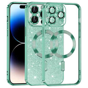 TPU gel ovitek Techsuit "Luxury Glitter MagSafe" za iPhone 14 Pro - light green