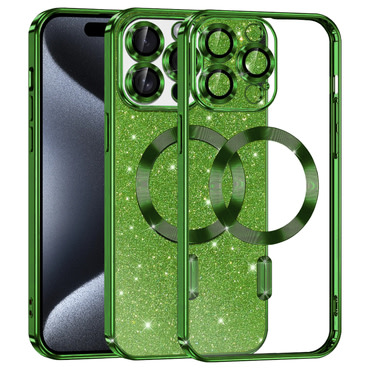 TPU gel ovitek Techsuit "Luxury Glitter MagSafe" za iPhone 15 Pro - deep green