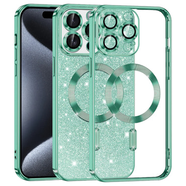 TPU gel ovitek Techsuit "Luxury Glitter MagSafe" za iPhone 15 Pro - light green