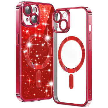 TPU gel ovitek Techsuit "Luxury Glitter MagSafe" za iPhone 15 Plus - red