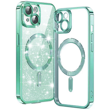 TPU gel ovitek Techsuit "Luxury Glitter MagSafe" za iPhone 15 Plus - light green