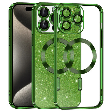 TPU gel ovitek Techsuit "Luxury Glitter MagSafe" za iPhone 15 Pro Max - deep green