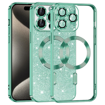 TPU gel ovitek Techsuit "Luxury Glitter MagSafe" za iPhone 15 Pro Max - light green
