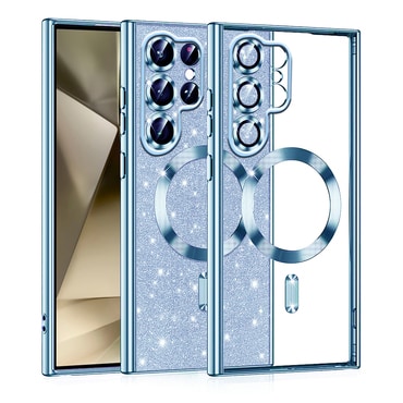 TPU gel ovitek Techsuit "Luxury Glitter MagSafe" za Samsung Galaxy S22 Ultra - light blue
