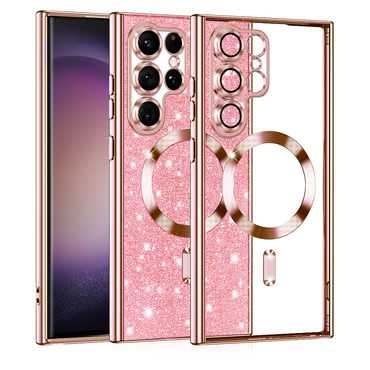 TPU gel ovitek Techsuit "Luxury Glitter MagSafe" za Samsung Galaxy S22 Ultra - rose gold