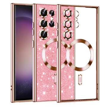 TPU gel ovitek Techsuit "Luxury Glitter MagSafe" za Samsung Galaxy S23 Ultra - rose gold