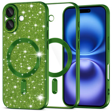 TPU gel ovitek Techsuit "Luxury Glitter MagSafe" za iPhone 16 - deep green