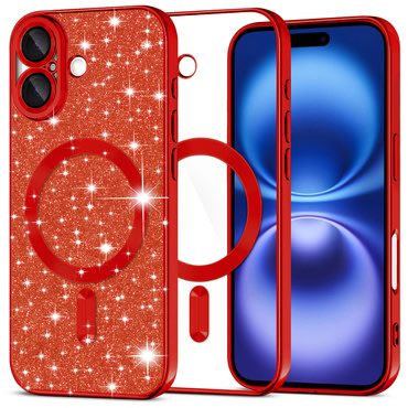 TPU gel ovitek Techsuit "Luxury Glitter MagSafe" za iPhone 16 - red