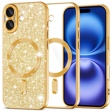 TPU gel ovitek Techsuit "Luxury Glitter MagSafe" za iPhone 16 - gold