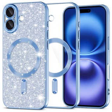 TPU gel ovitek Techsuit "Luxury Glitter MagSafe" za iPhone 16 - light blue