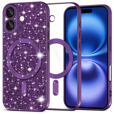 TPU gel ovitek Techsuit "Luxury Glitter MagSafe" za iPhone 16 - deep purple