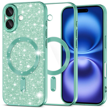 TPU gel ovitek Techsuit "Luxury Glitter MagSafe" za iPhone 16 - light green