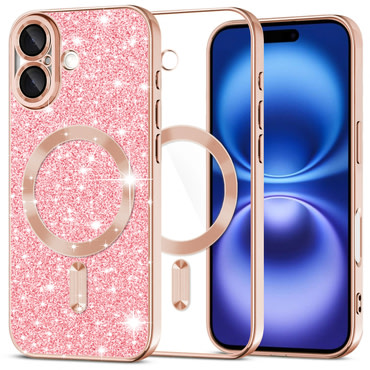 TPU gel ovitek Techsuit "Luxury Glitter MagSafe" za iPhone 16 - rose gold