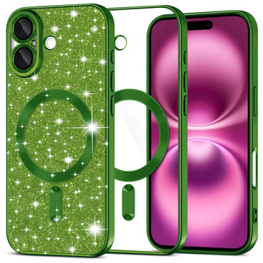TPU gel ovitek Techsuit "Luxury Glitter MagSafe" za iPhone 16 Plus - deep green