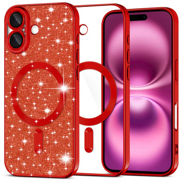 TPU gel ovitek Techsuit "Luxury Glitter MagSafe" za iPhone 16 Plus - red
