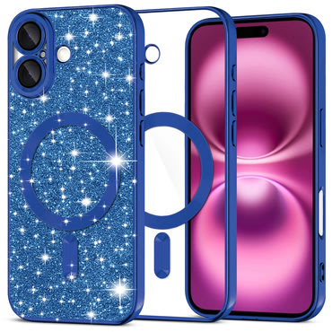 TPU gel ovitek Techsuit "Luxury Glitter MagSafe" za iPhone 16 Plus - deep blue