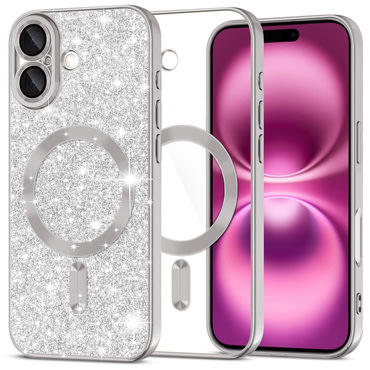 TPU gel ovitek Techsuit "Luxury Glitter MagSafe" za iPhone 16 Plus - silver