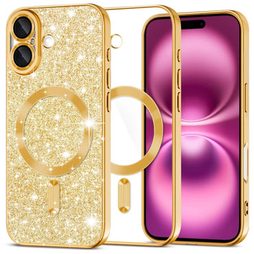 TPU gel ovitek Techsuit "Luxury Glitter MagSafe" za iPhone 16 Plus - gold