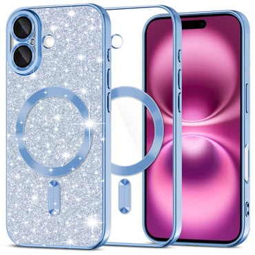 TPU gel ovitek Techsuit "Luxury Glitter MagSafe" za iPhone 16 Plus - light blue