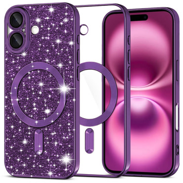 TPU gel ovitek Techsuit "Luxury Glitter MagSafe" za iPhone 16 Plus - deep purple