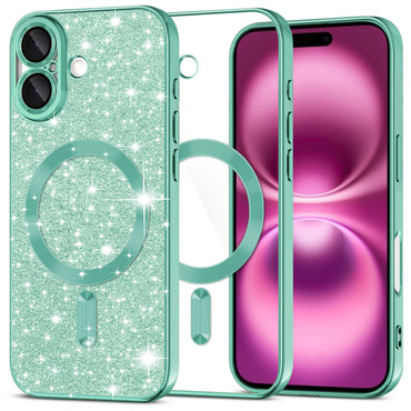 TPU gel ovitek Techsuit "Luxury Glitter MagSafe" za iPhone 16 Plus - light green