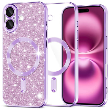 TPU gel ovitek Techsuit "Luxury Glitter MagSafe" za iPhone 16 Plus - light purple