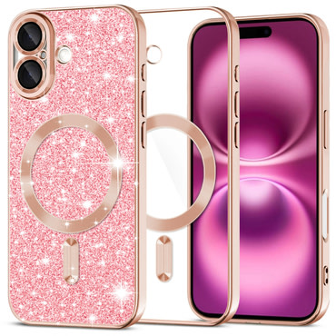 TPU gel ovitek Techsuit "Luxury Glitter MagSafe" za iPhone 16 Plus - rose gold