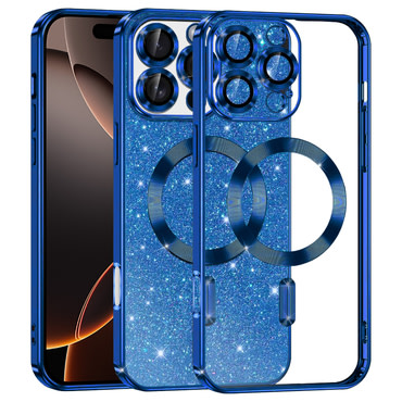 TPU gel ovitek Techsuit "Luxury Glitter MagSafe" za iPhone 16 Pro - deep blue