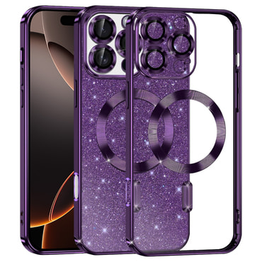 TPU gel ovitek Techsuit "Luxury Glitter MagSafe" za iPhone 16 Pro - deep purple