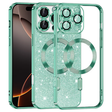 TPU gel ovitek Techsuit "Luxury Glitter MagSafe" za iPhone 16 Pro - light green