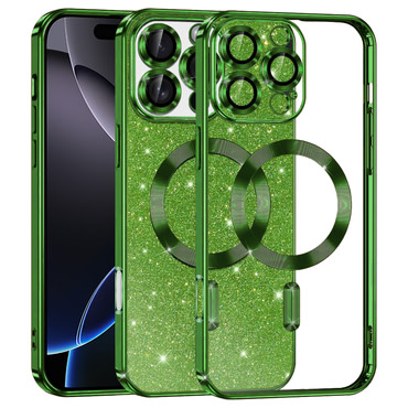 TPU gel ovitek Techsuit "Luxury Glitter MagSafe" za iPhone 16 Pro Max - deep green