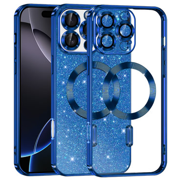 TPU gel ovitek Techsuit "Luxury Glitter MagSafe" za iPhone 16 Pro Max - deep blue