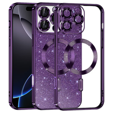 TPU gel ovitek Techsuit "Luxury Glitter MagSafe" za iPhone 16 Pro Max - deep purple