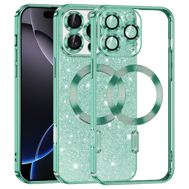 TPU gel ovitek Techsuit "Luxury Glitter MagSafe" za iPhone 16 Pro Max - light green