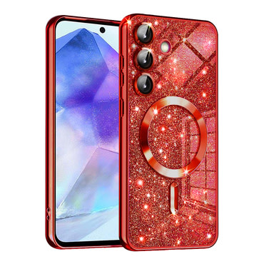 TPU gel ovitek Techsuit "Luxury Glitter MagSafe" za Samsung Galaxy A55 - red