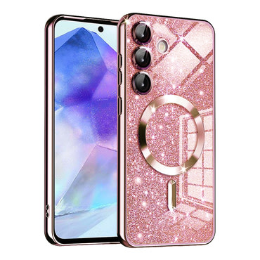 TPU gel ovitek Techsuit "Luxury Glitter MagSafe" za Samsung Galaxy A55 - rose gold