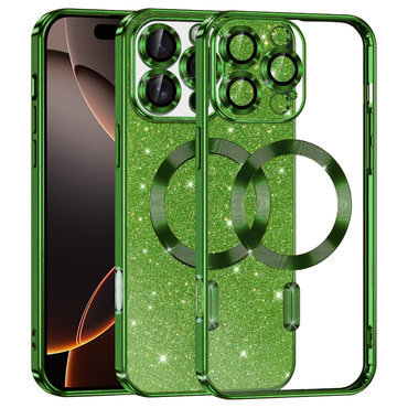 TPU gel ovitek Techsuit "Luxury Glitter MagSafe" za iPhone 16 Pro - deep green