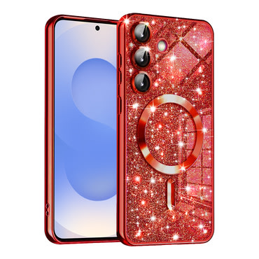 TPU gel ovitek Techsuit "Luxury Glitter MagSafe" za Samsung Galaxy S25 - red