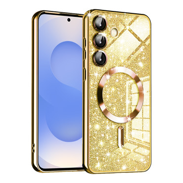 TPU gel ovitek Techsuit "Luxury Glitter MagSafe" za Samsung Galaxy S25 - gold