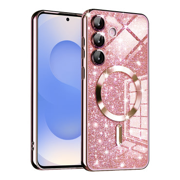 TPU gel ovitek Techsuit "Luxury Glitter MagSafe" za Samsung Galaxy S25 - rose gold