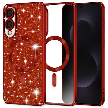 TPU gel ovitek Techsuit "Luxury Glitter MagSafe" za Samsung Galaxy S25 Edge - red