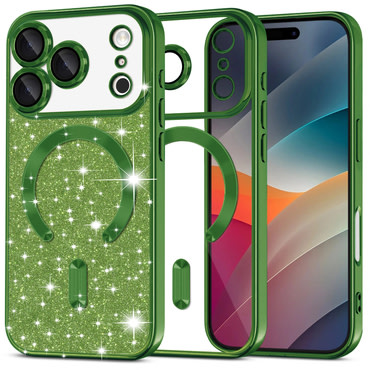 TPU gel ovitek Techsuit "Luxury Glitter MagSafe" za iPhone 17 Pro Max - deep green