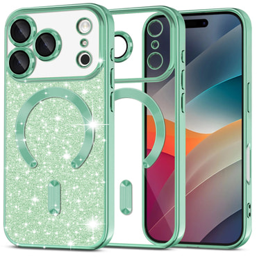 TPU gel ovitek Techsuit "Luxury Glitter MagSafe" za iPhone 17 Pro Max - light green