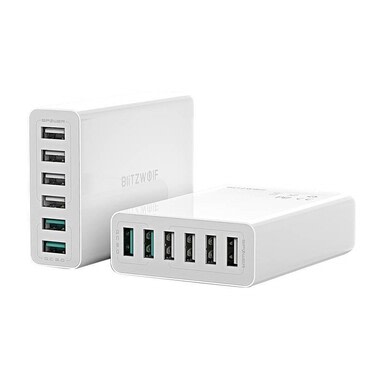 Stenski 60W polnilec Blitzwolf "BW-S15" 6x USB-A, QC 3.0 - white