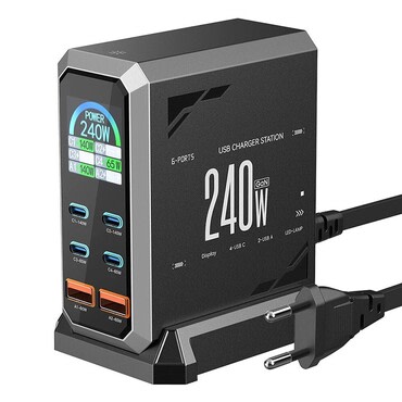 Stenski 240W polnilec Blitzwolf "BW-S31" 2x USB-A, 4x USB-C, PD