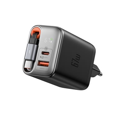 Stenski 67W polnilec Mcdodo "FreeGo Series (CH-4100)" z izvlečnim USB-C kablom in digitalnim prikazovalnikom - black