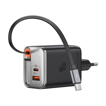 Stenski 40W polnilec Mcdodo "FreeGo Series (CH-4281)" z izvlečnim USB-C kablom in digitalnim prikazovalnikom - black